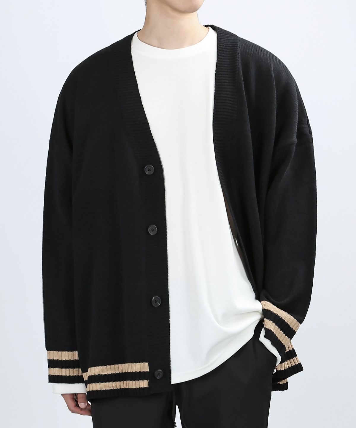 베리베인(VERYVAIN) BORDER OVER CARDIGAN (BLACK)