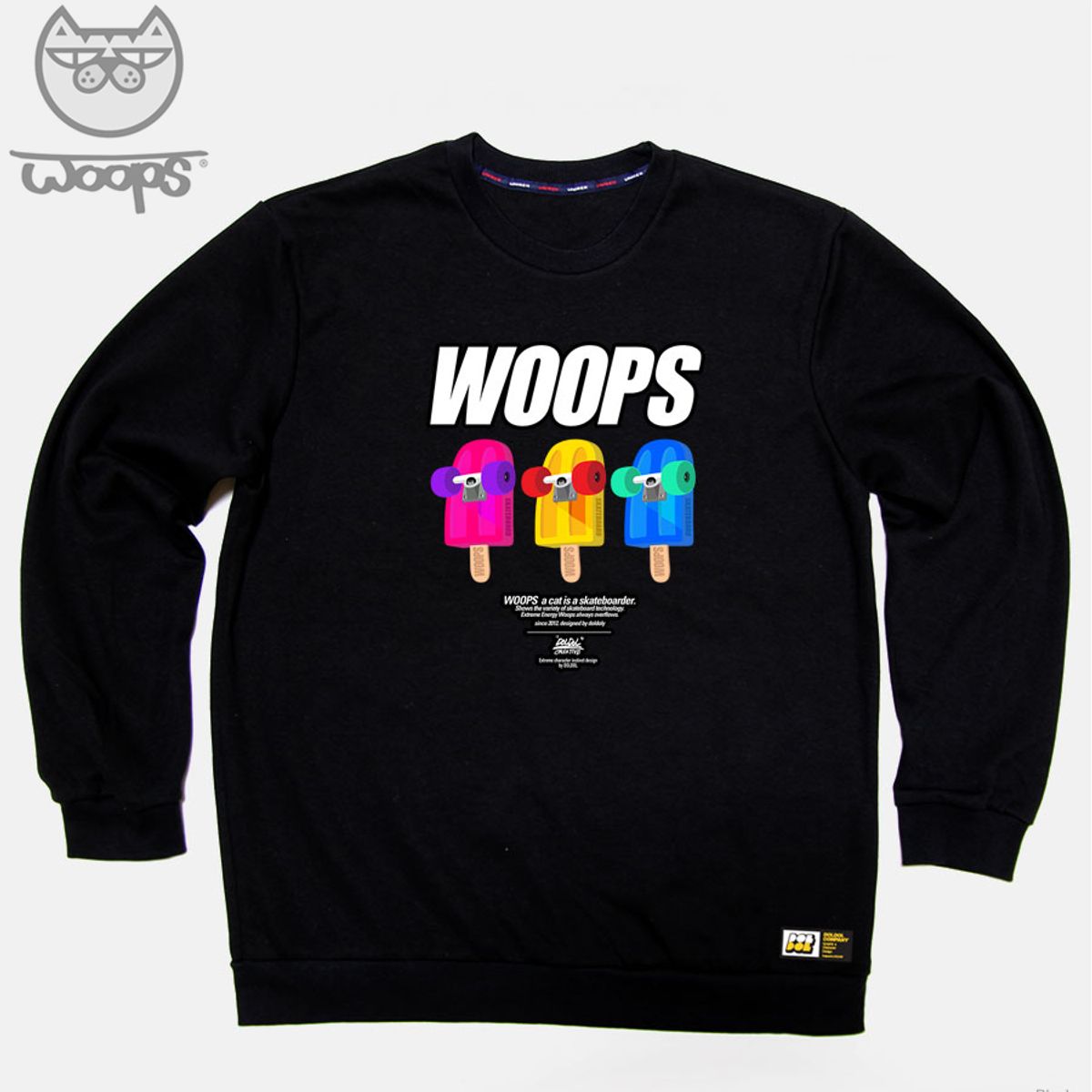 돌돌(DOLDOL) WOOPS-MTM-83 스케이트보드 고양이 웁스 캐릭터 맨투맨 긴팔티