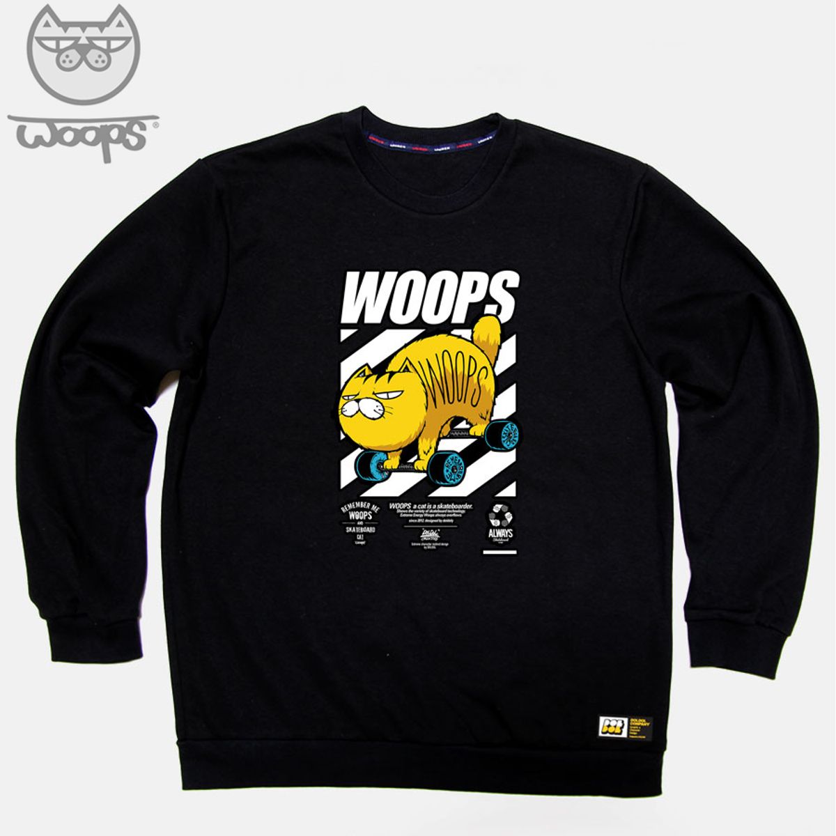 돌돌(DOLDOL) WOOPS-MTM-81 스케이트보드 고양이 웁스 캐릭터 맨투맨 긴팔티