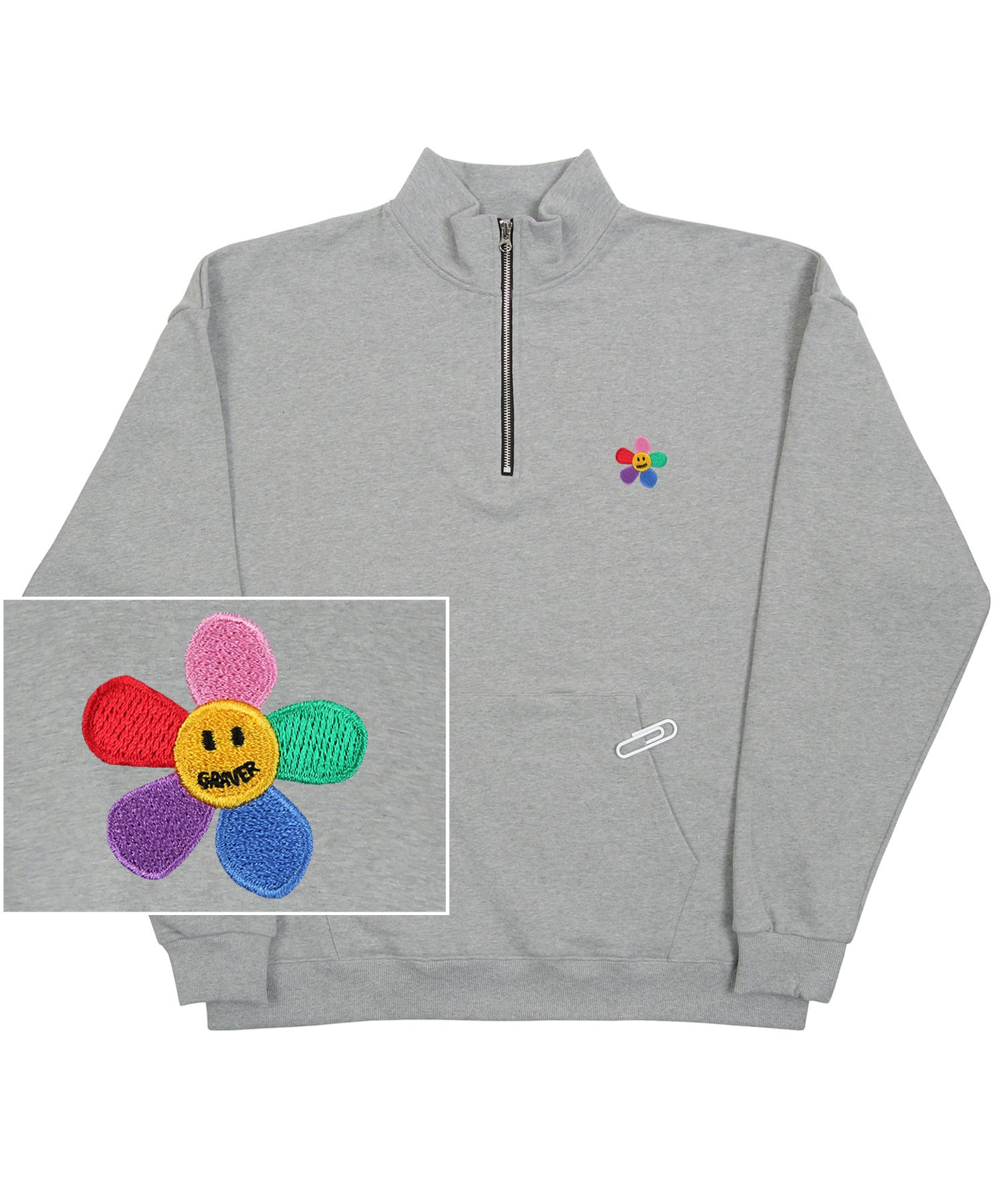 [GRAVER]★STREET RAINBOW FLOWER EMBROIDERY HALF ZIP UP MUSINSA | GRAVER [UNISEX] STREET RAINBOW FLOWER EMBROIDERED