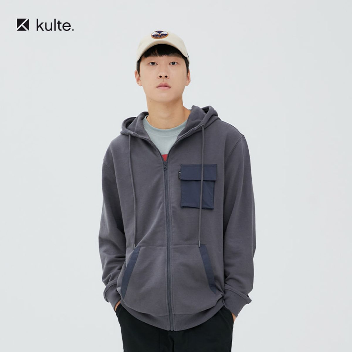 쿨트(KULTE) 054 와일드 포켓 후드 집업 그레이