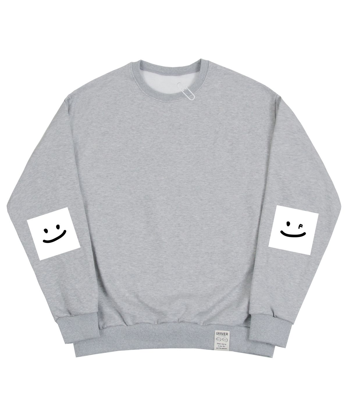 그레이버(GRAVER) [UNISEX]엘보우 스퀘어 스마일 맨투맨_그레이