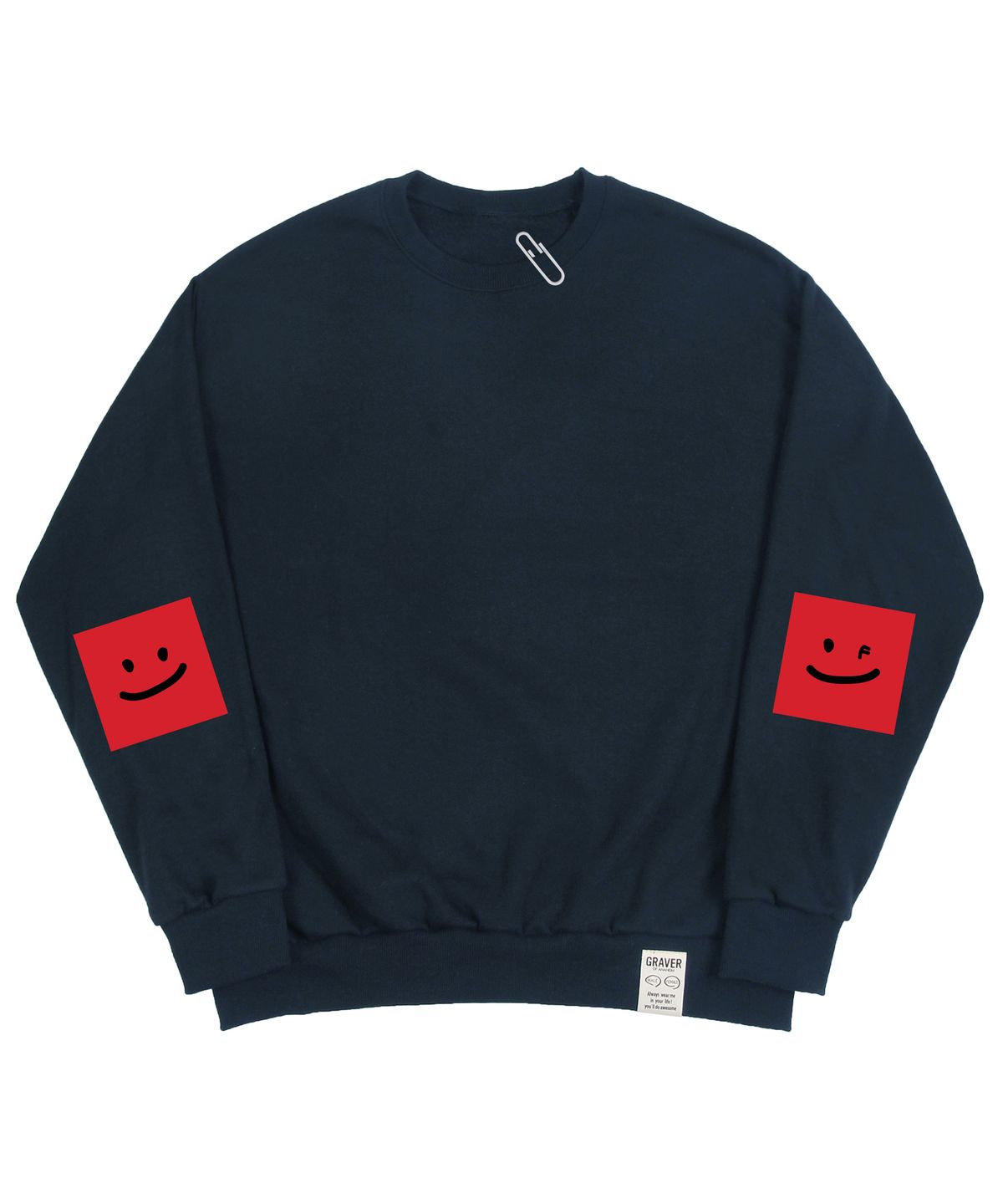 그레이버(GRAVER) [UNISEX]엘보우 스퀘어 스마일 맨투맨_네이비
