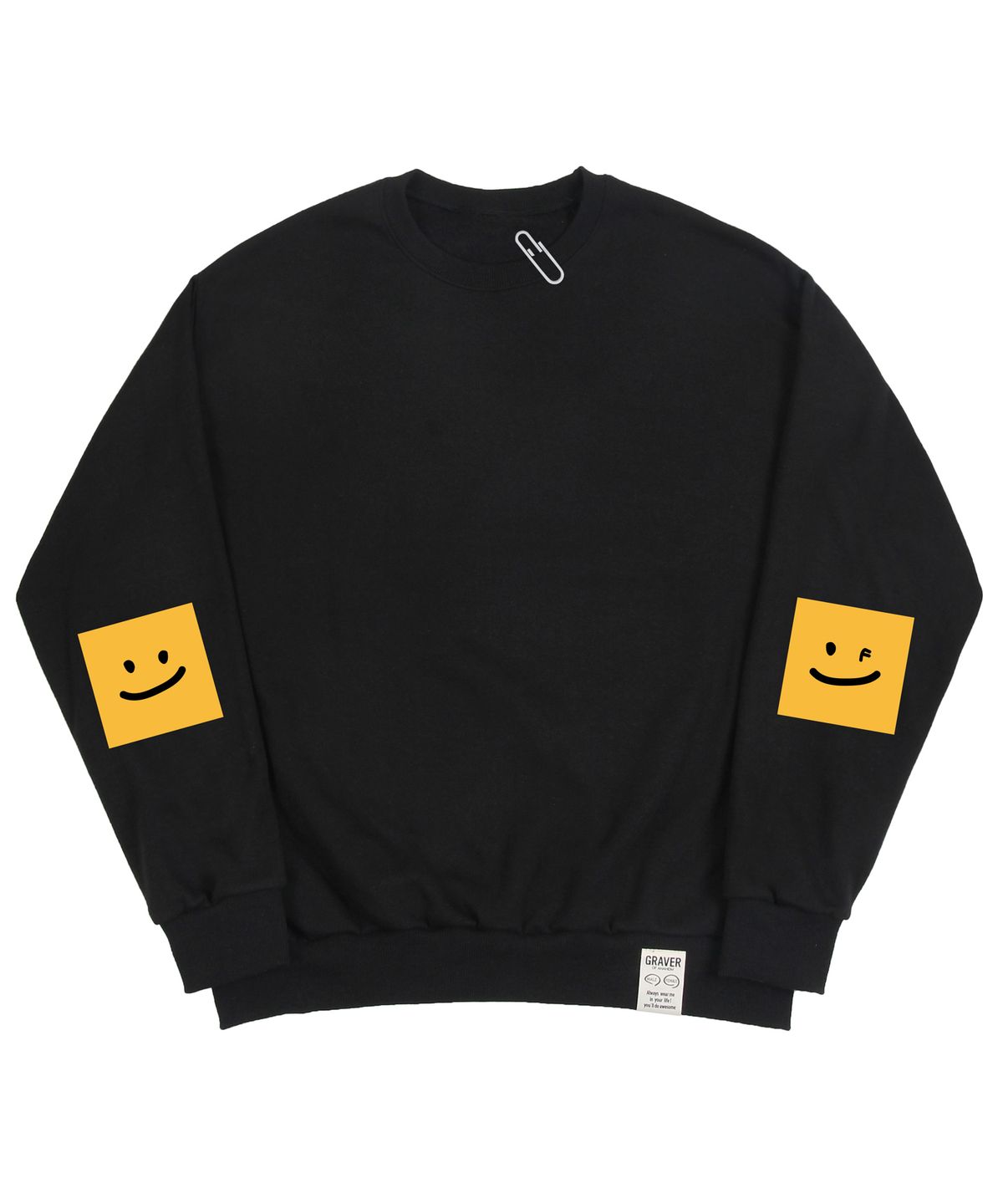 그레이버(GRAVER) [UNISEX]엘보우 스퀘어 스마일 맨투맨_블랙