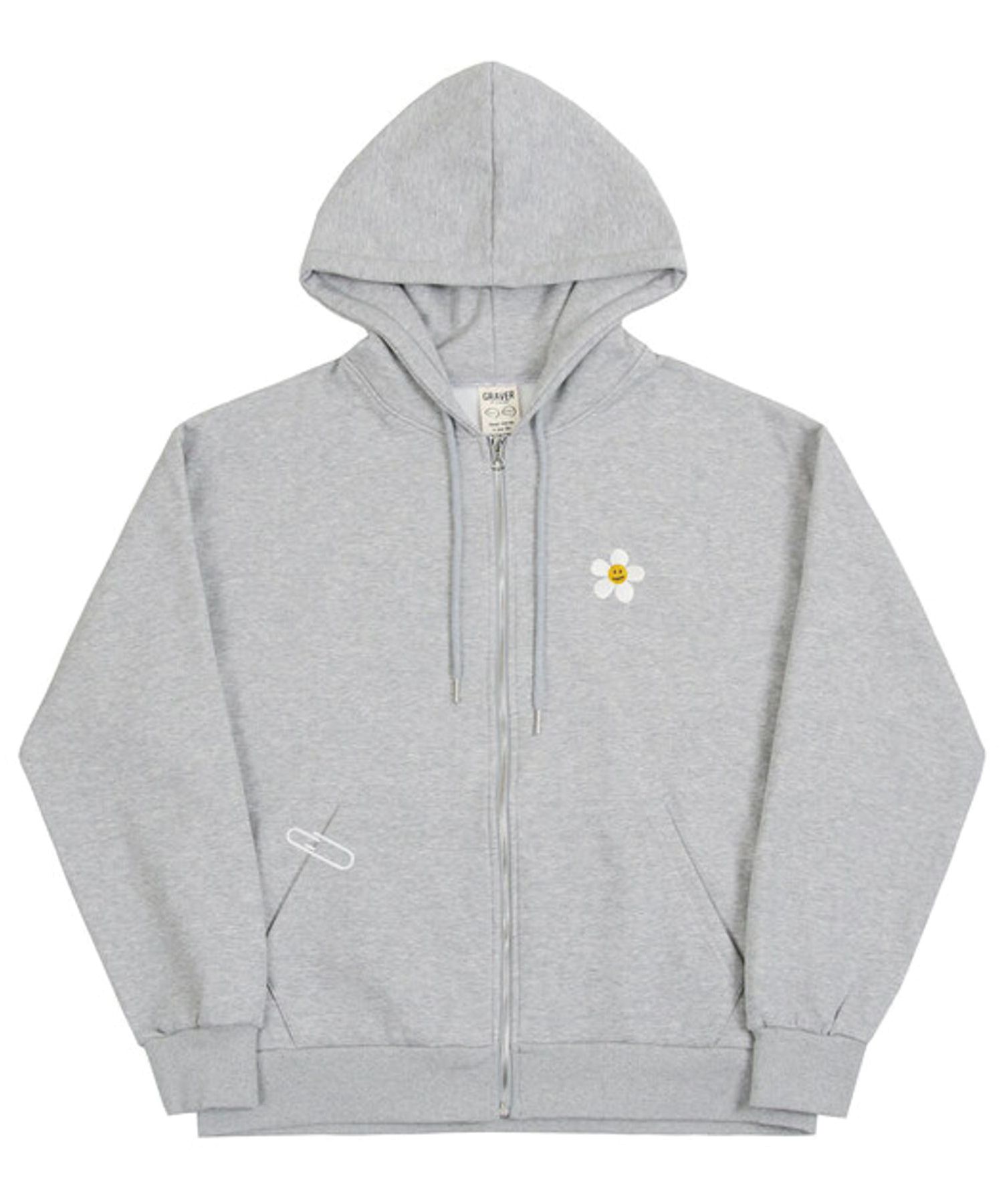 MUSINSA | GRAVER [UNISEX] Flower dot embroidery hood zip-up_gray