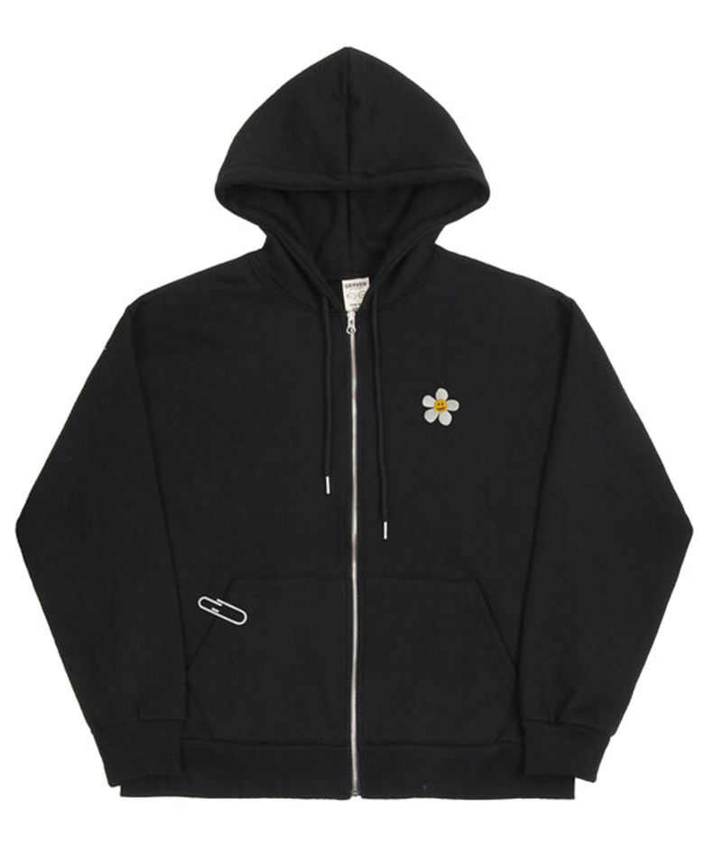 [UNISEX]플라워도트 자수 후드집업_블랙