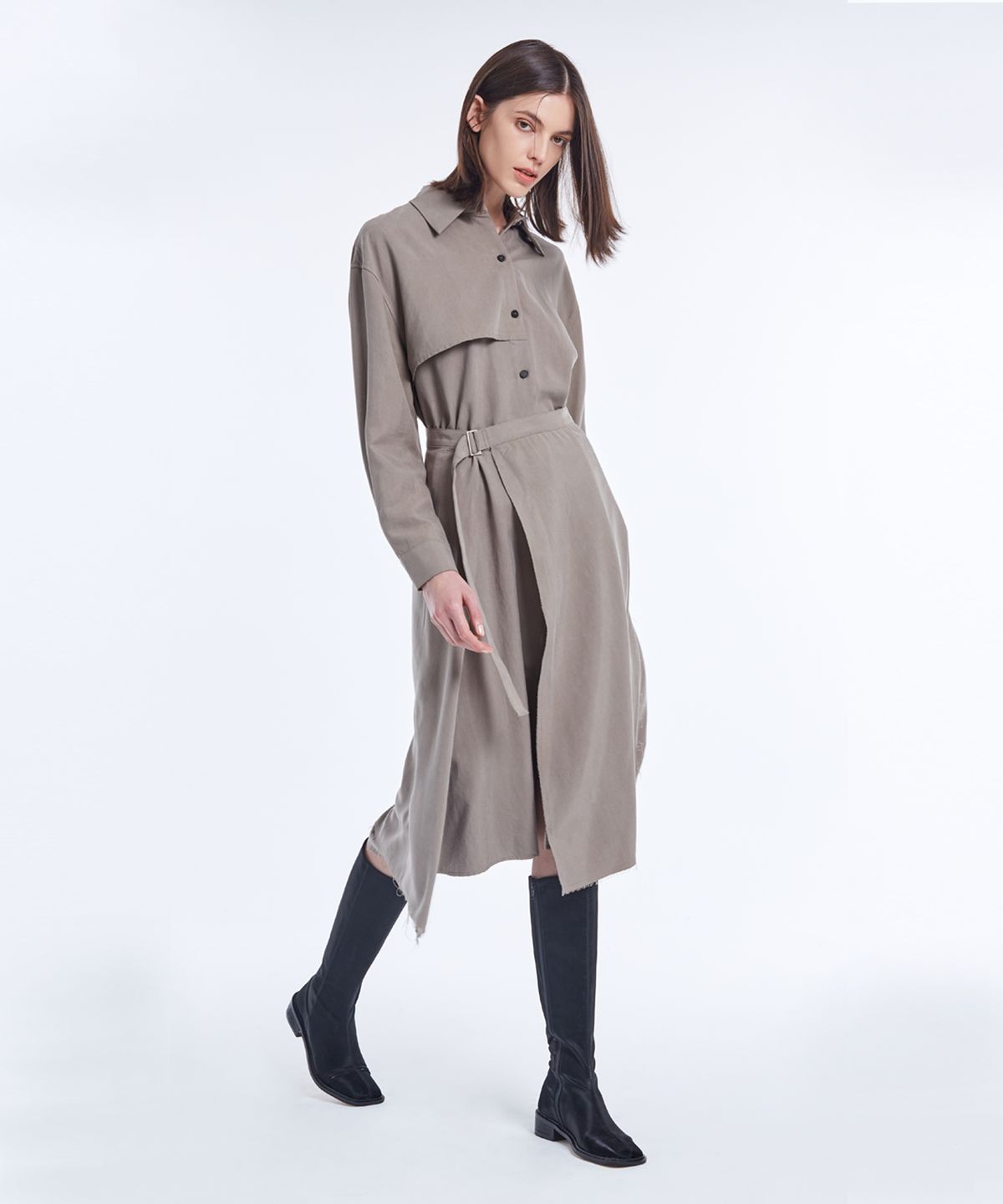 네벨에브리웨어(NEBELEVERYWEAR) LONG SHIRT TRENCH DRESS (2COL)