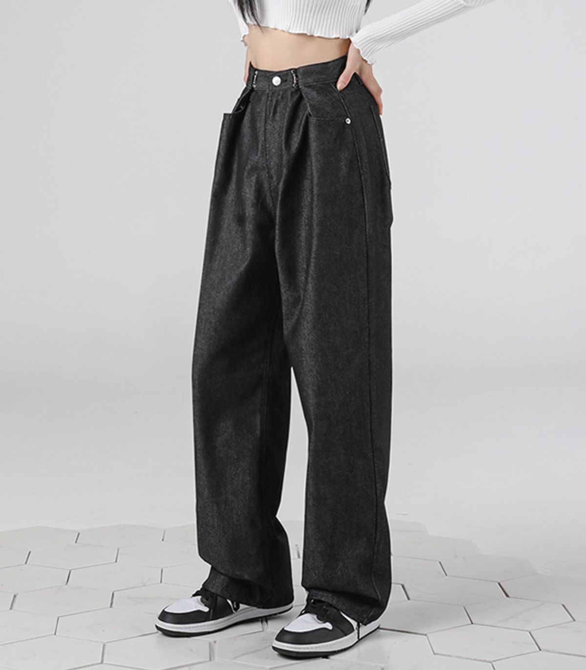 어반드레스(AVANDRESS) BUCKLE WIDE DENIM PANTS SELVAGEBLACK