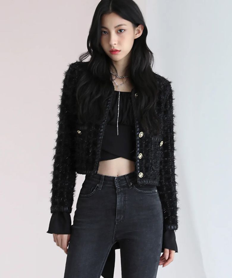 BLACK TWEED CROPPED JACKET