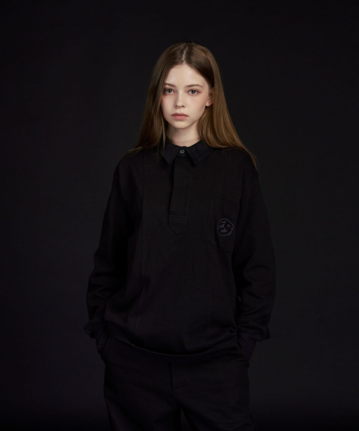 프라이데이 나이트 골프 클럽(FRIDAY NIGHT GOLF CLUB) 코듀로이 카라 긴팔 폴로 티_Unisex(Black)