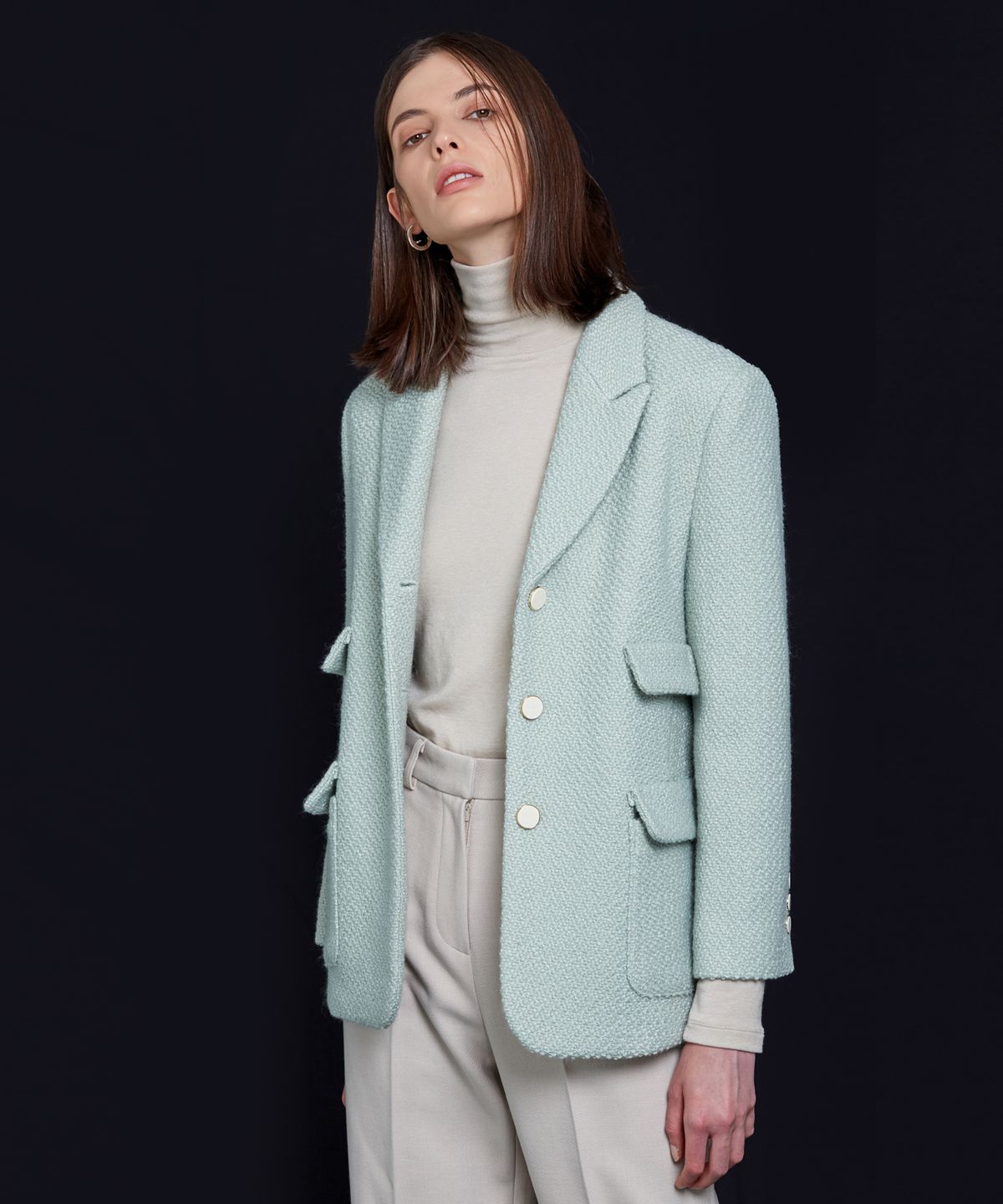 네벨에브리웨어(NEBELEVERYWEAR) GLOW TWEED JACKET_MINT