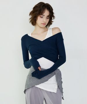 여성 요가복 DEVI-T0041-네이비 필라테스 커브 랩 크롭티