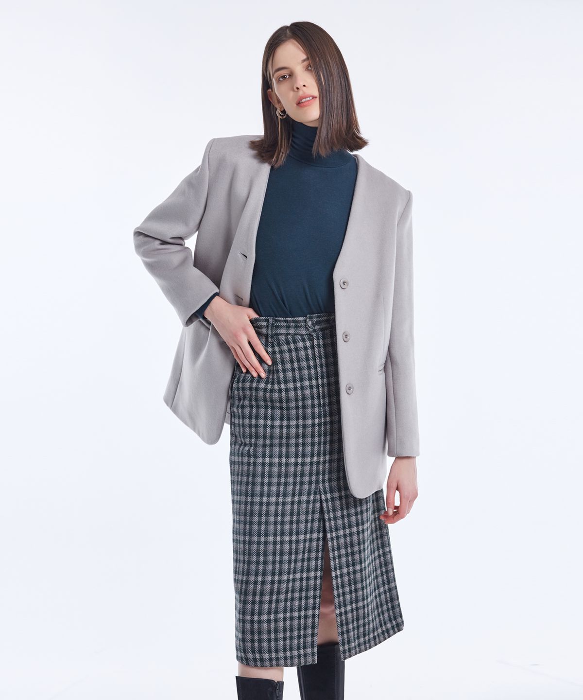 네벨에브리웨어(NEBELEVERYWEAR) WOOL CHECK SKIRT (2COL)