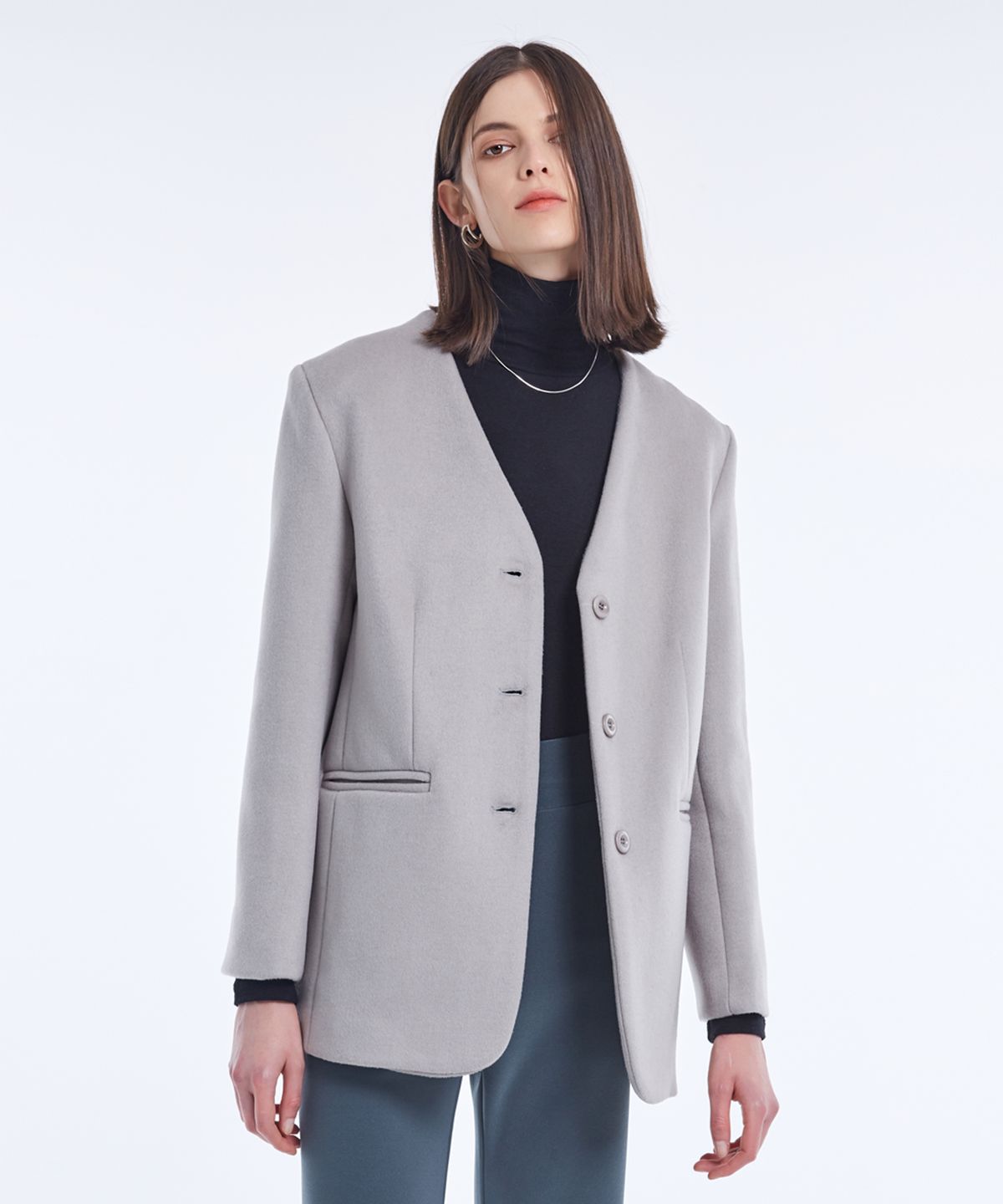 네벨에브리웨어(NEBELEVERYWEAR) COLLARLESS WOOL JACKET_GRAY