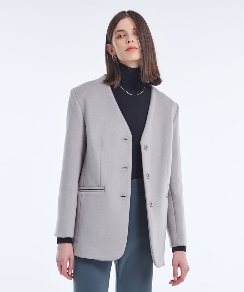COLLARLESS WOOL JACKET_GRAY