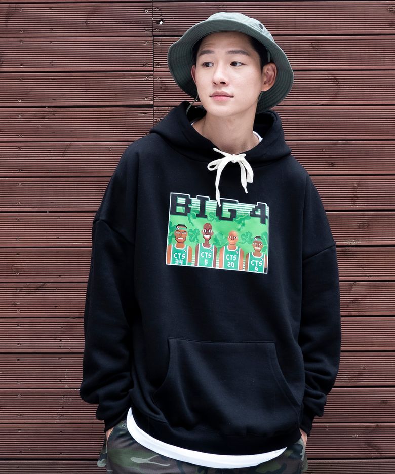 스터프x주재범 픽셀 빅4 후드티 블랙