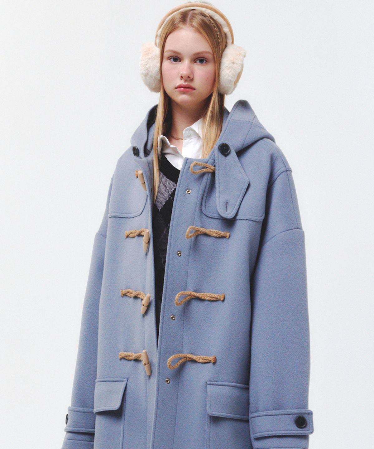 메인부스(MAINBOOTH) [울90%]Oversized Duffle Coat(ASH BLUE)