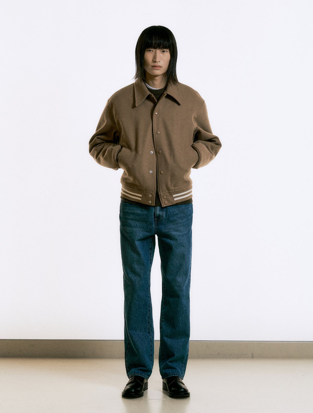 데호(DEHO) WOOL VARSITY JACKET [Beige]