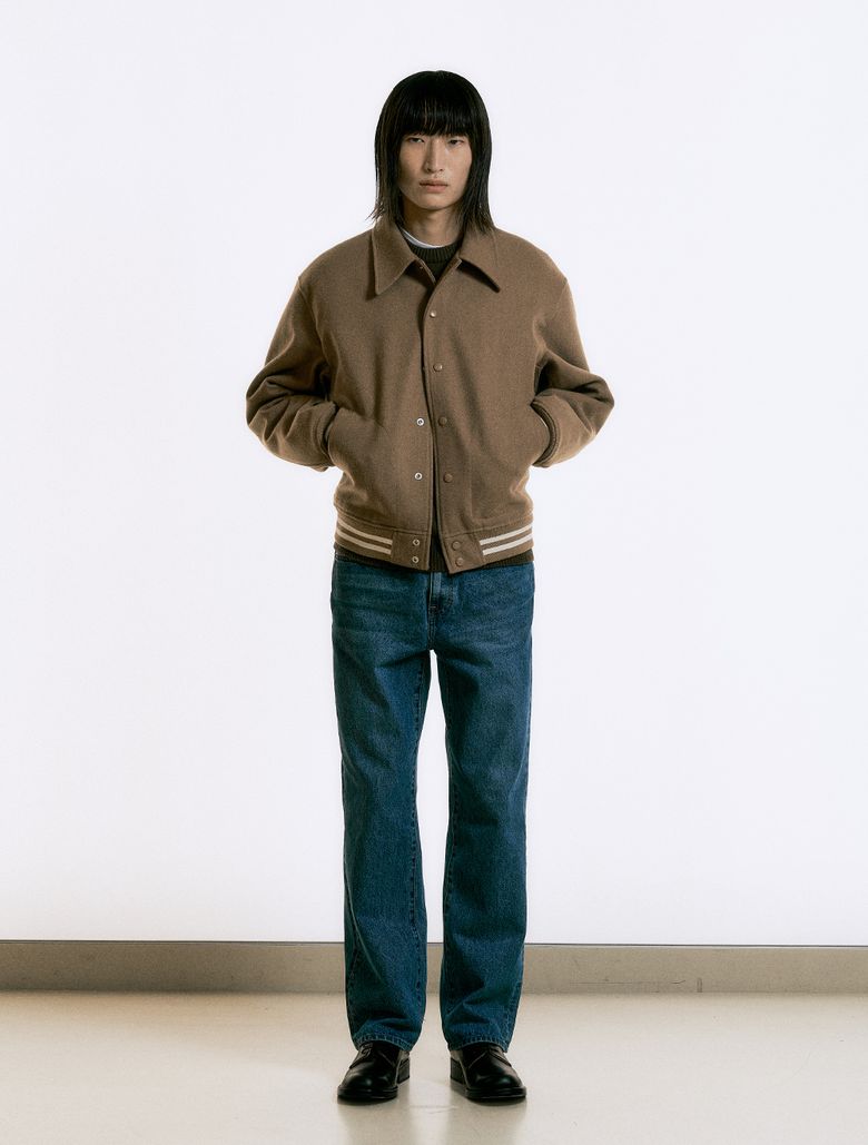 WOOL VARSITY JACKET [Beige]