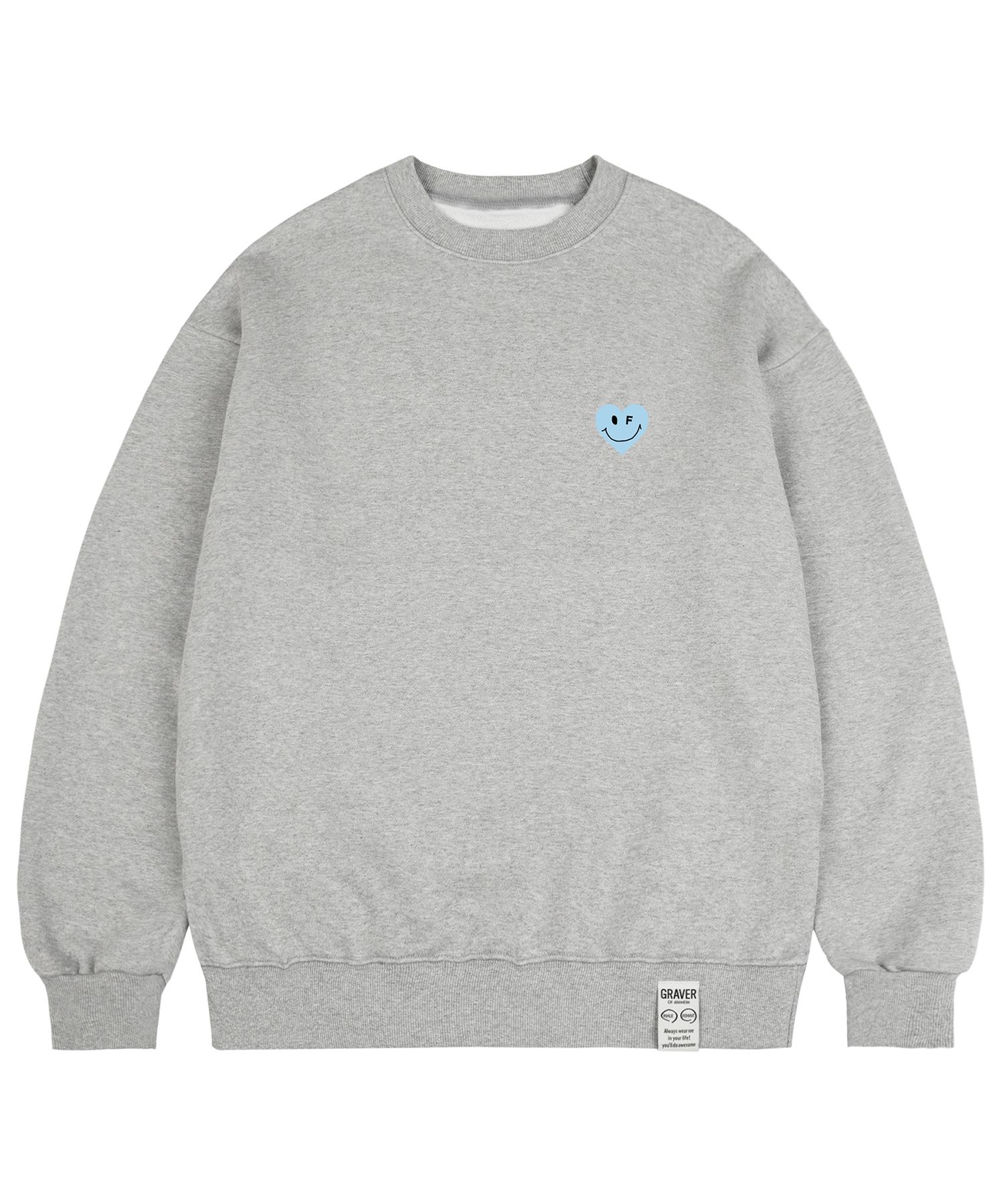 [GRAVER]★SKY BLUE HEART SMILE SWEATSHIRT MUSINSA | GRAVER [UNISEX] SKY BLUE HEART SMILE WHITE CLIP