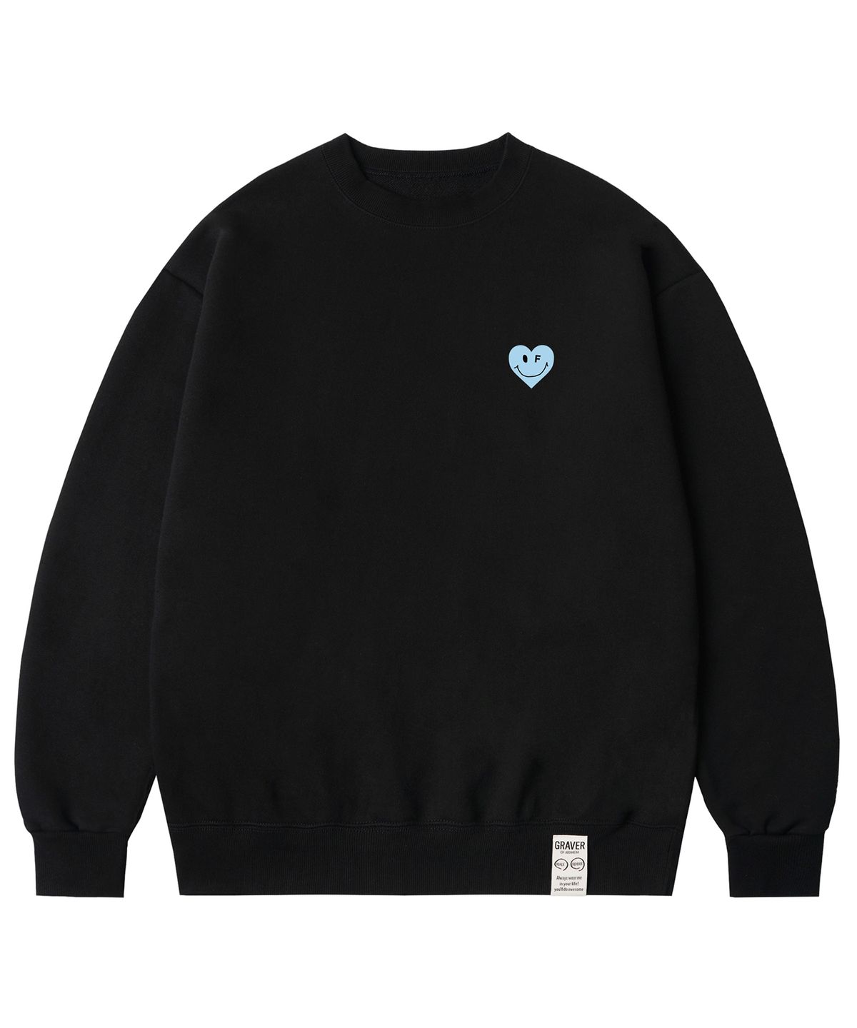 그레이버(GRAVER) [UNISEX]스카이블루 하트스마일 맨투맨_블랙