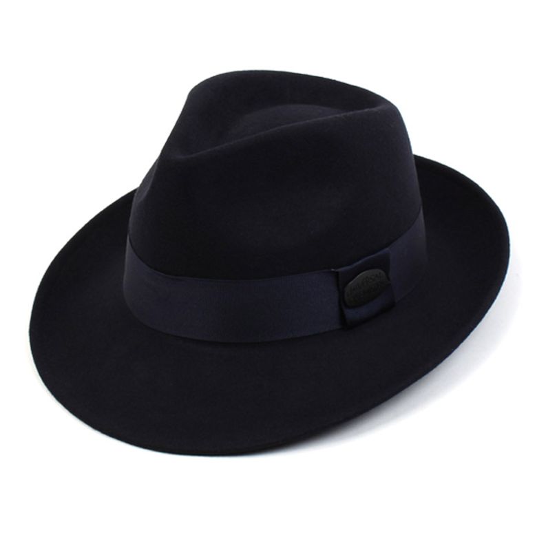 BU Navy Long Wool Fedora 울페도라