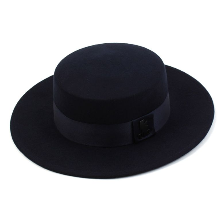 Flat Navy Long Wool Fedora 울페도라