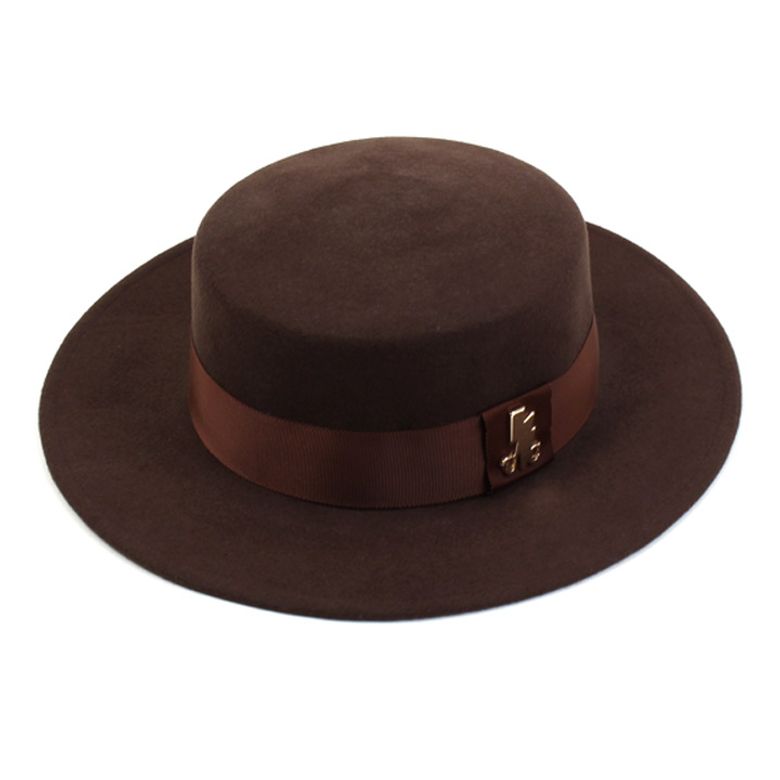 Flat Brown Long Wool Fedora 울페도라