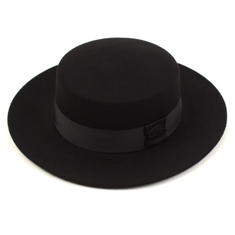 Flat Black Long Wool Fedora 울페도라