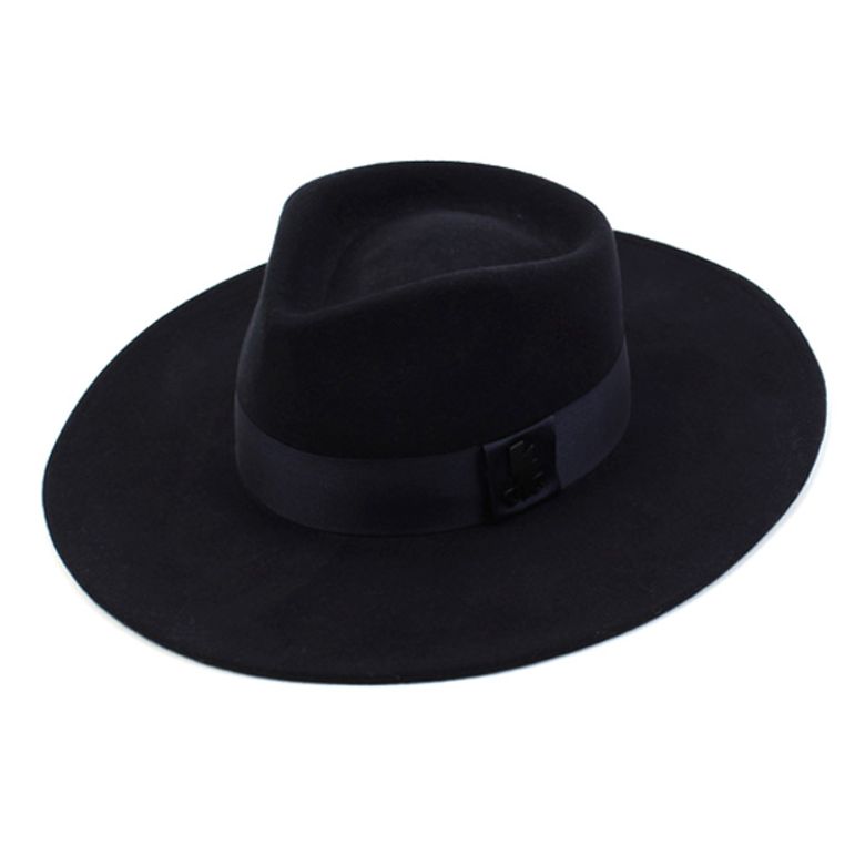 V Navy Long Wool Fedora 울페도라