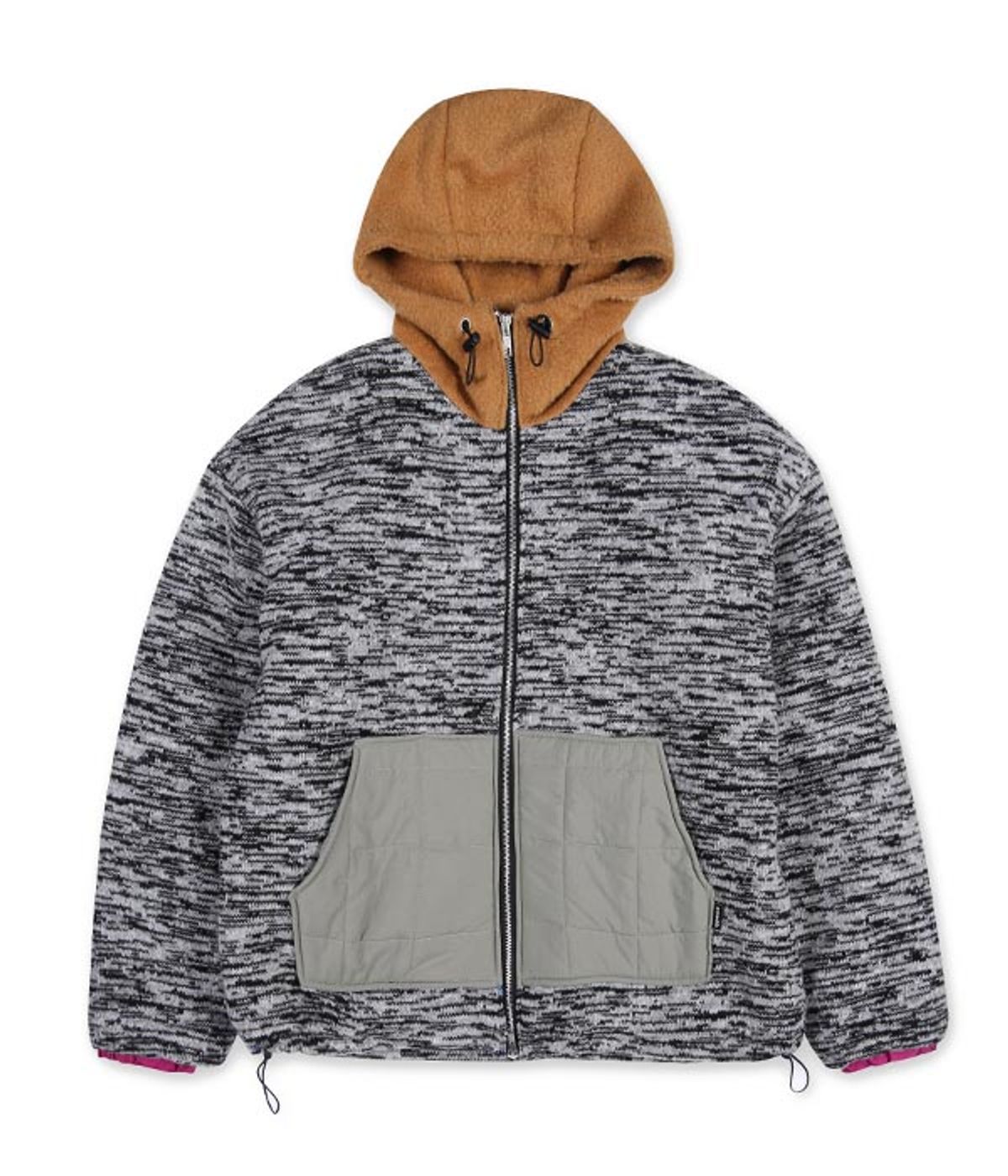 유쓰배쓰(YOUTHBATH) KNIT COLOR SCHEME HOOD ZIP UP JUMPER_GREY