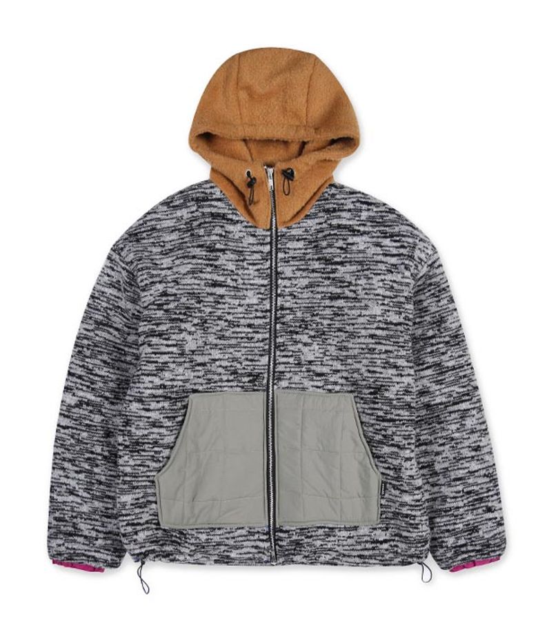 KNIT COLOR SCHEME HOOD ZIP UP JUMPER_GREY