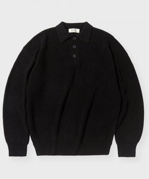 클래식 카라 헨리넥 스웨터 니트 블랙