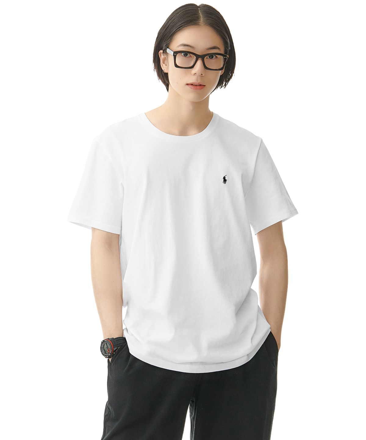 폴로 랄프 로렌(POLO RALPH LAUREN) 리퀴드 코튼 크루넥 슬립 티셔츠 - 화이트