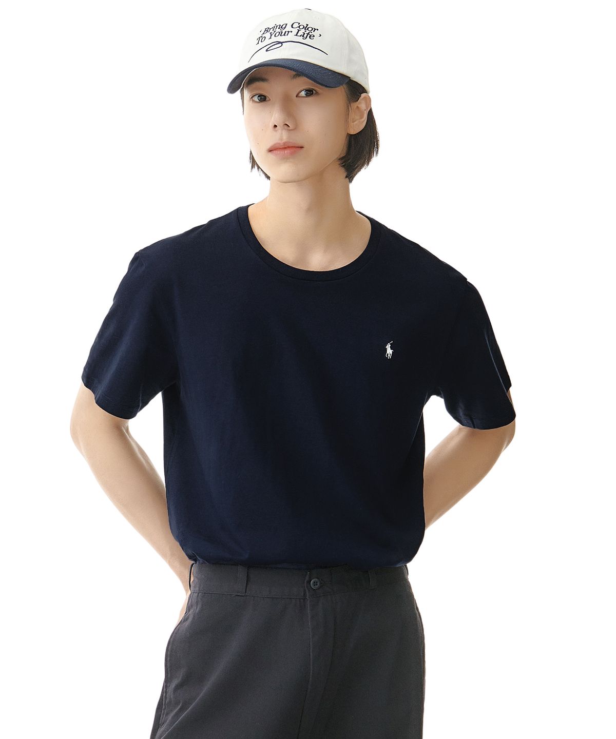 폴로 랄프 로렌(POLO RALPH LAUREN) 리퀴드 코튼 크루넥 슬립 티셔츠 - 네이비