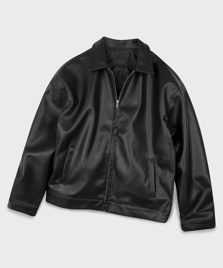[페이크 레더]오버핏 싱글 레더 라이더 자켓 _BLACK