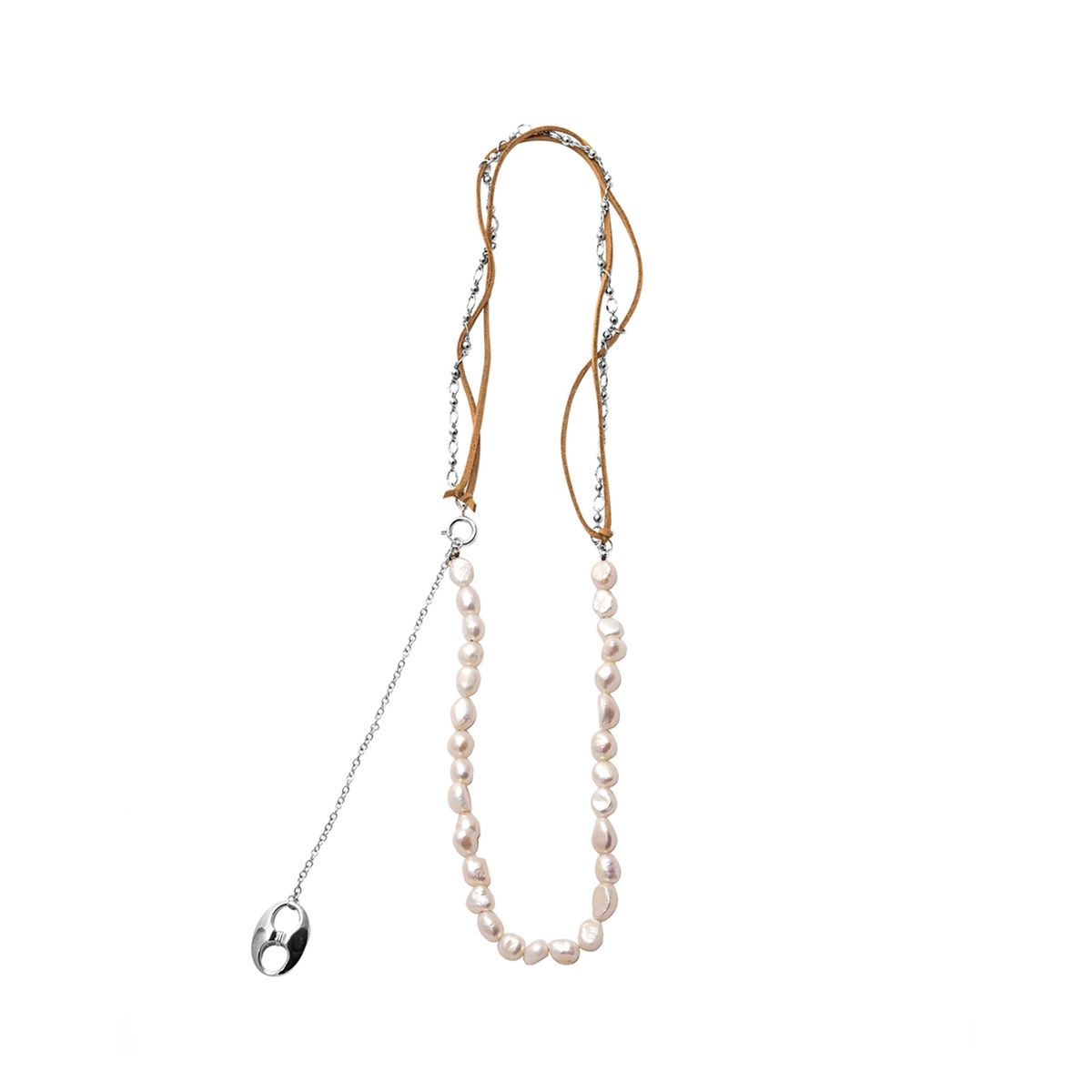 로울(LOWOOL) Suede pearl mix belt necklace