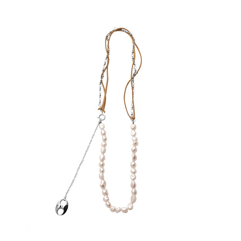 Suede pearl mix belt necklace
