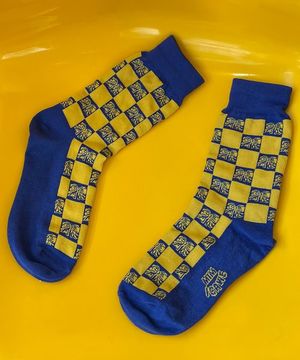 CHECKERBOARD RIBBON SOCKS/BLUE
