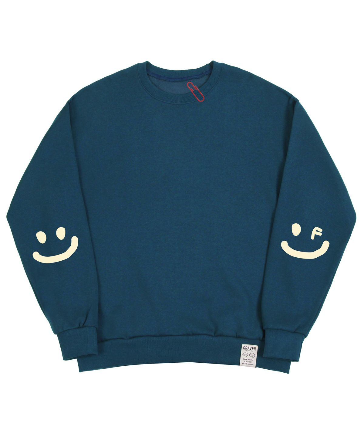그레이버(GRAVER) [UNISEX]엘보우 스마일드로잉 맨투맨_블루그린