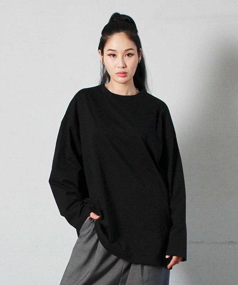 솔리드 베이직 오버핏 롱슬리브 블랙