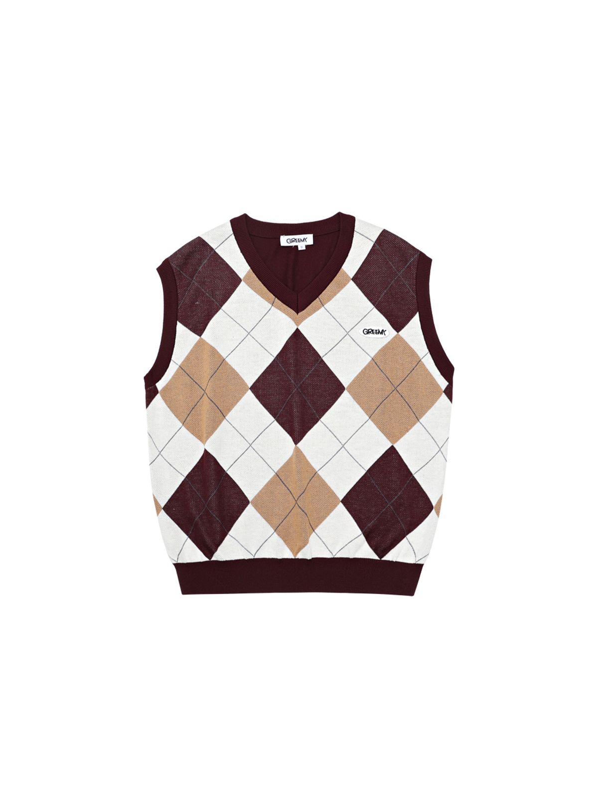 그리미(GREEMY) ARGYLE KNIT VEST(BURGUNDY)