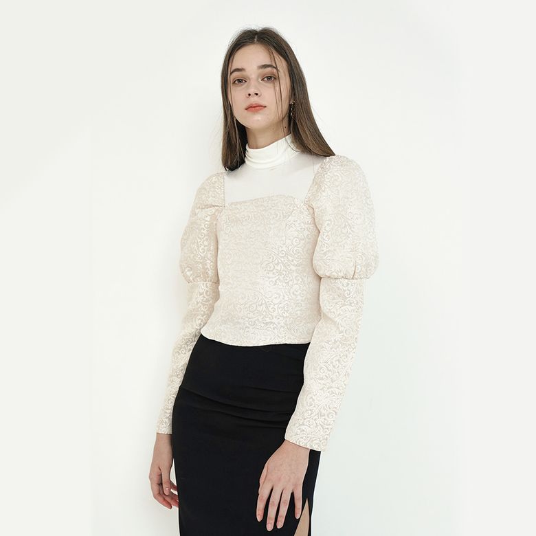 bulb long shoulder square neck blouse ivy beige