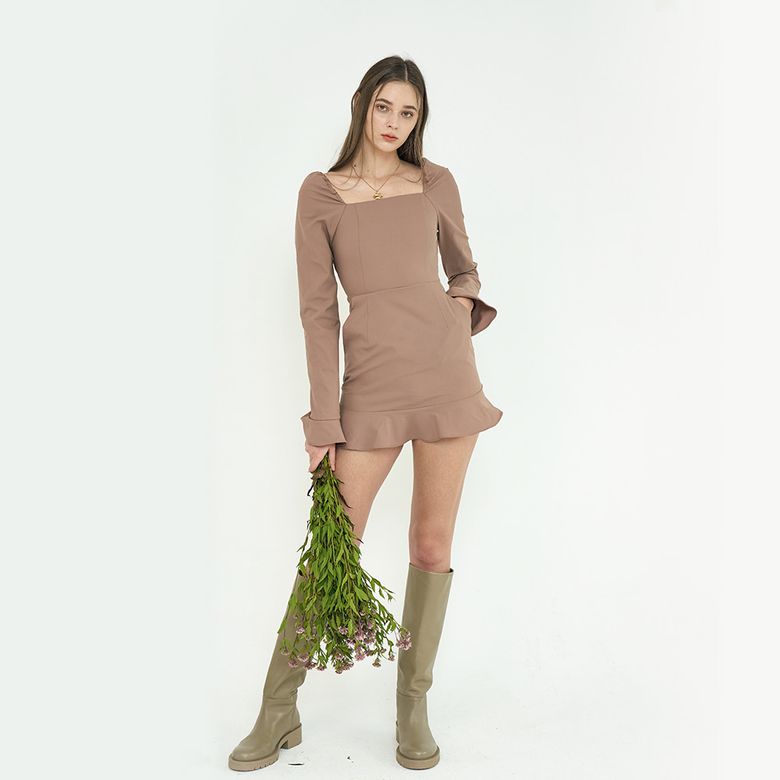 tulip square neck prill mini dress mocha