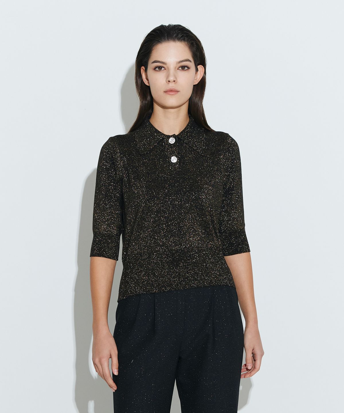채뉴욕(CHAENEWYORK) Swarovski Knit Collar Top [Gold]