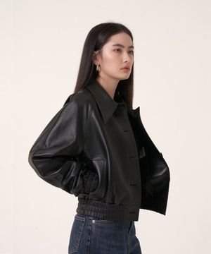 레더와이드카라블루종자켓블랙