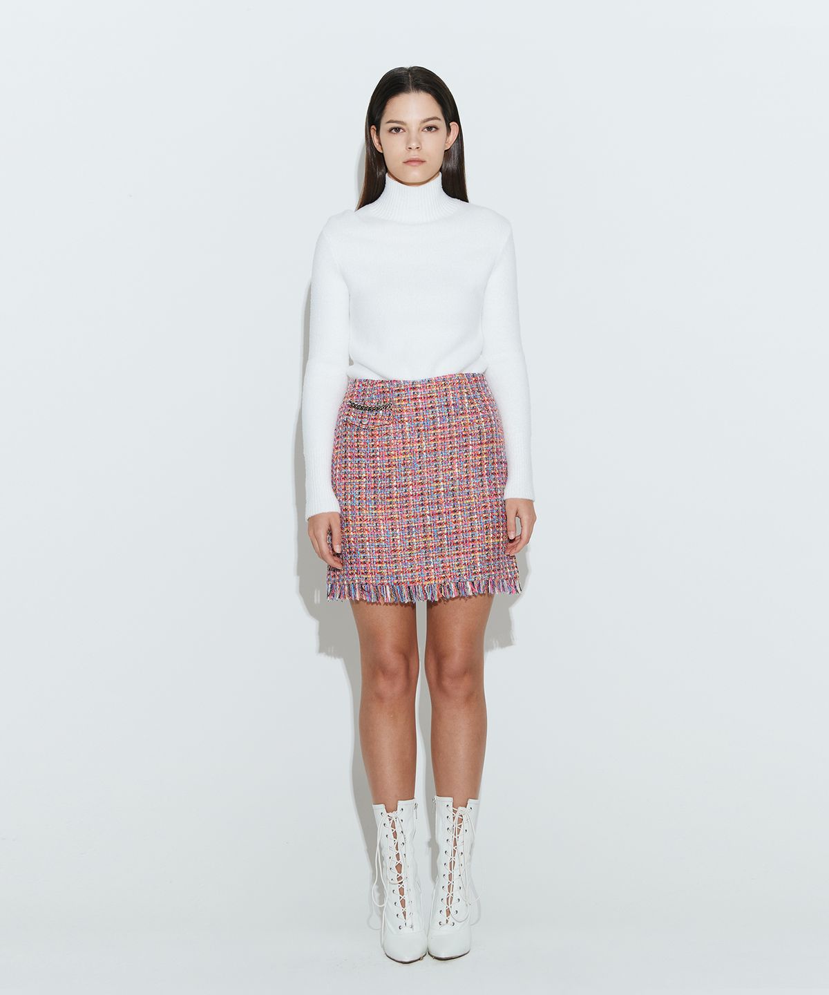 채뉴욕(CHAENEWYORK) Fringe Tweed Mini Skirt [Pink]