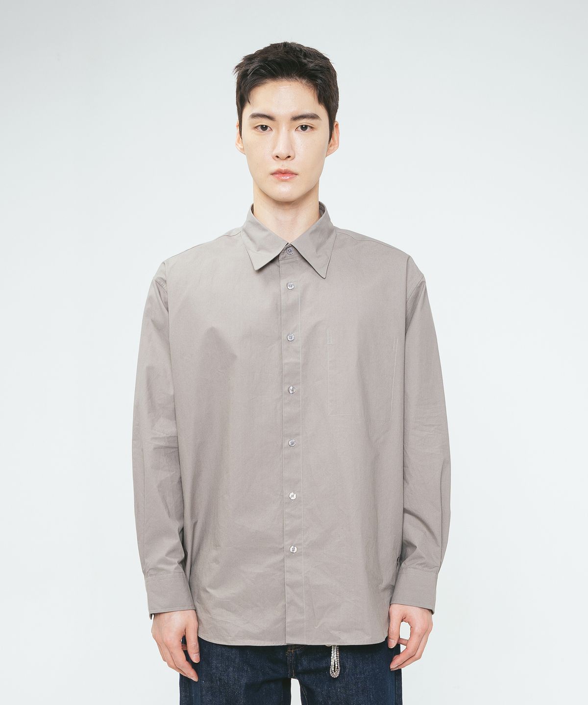 슬로우유니버스(SLOWUNIVERSE) HIDDEN POCKET OVER SHIRTS (KHAKI GRAY)
