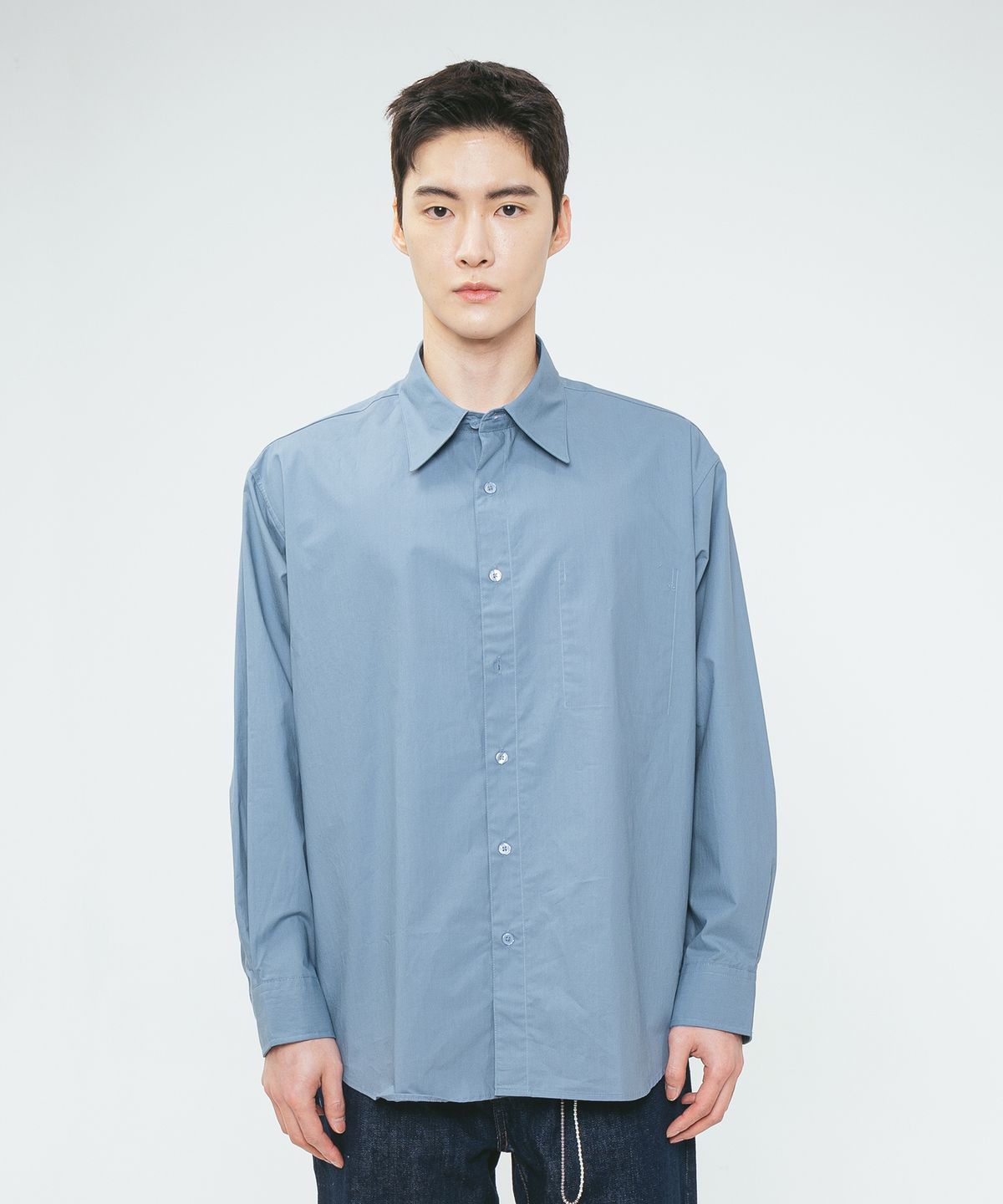 슬로우유니버스(SLOWUNIVERSE) HIDDEN POCKET OVER SHIRTS (BLUE)