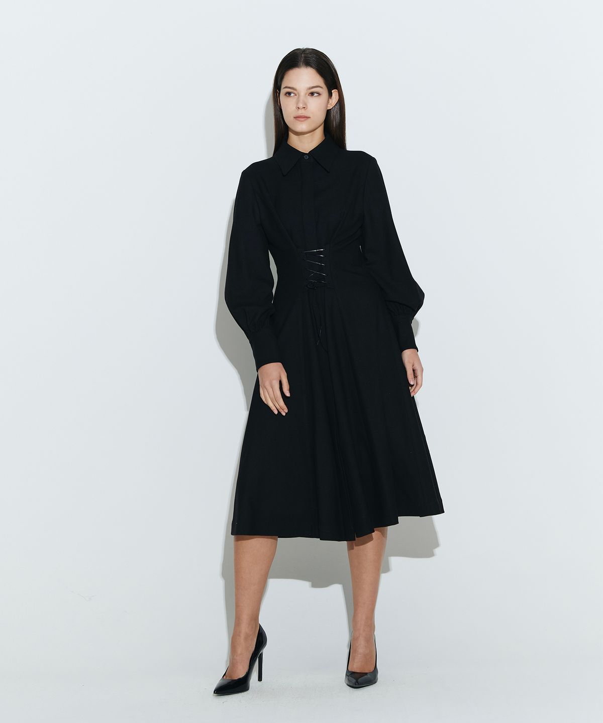 채뉴욕(CHAENEWYORK) Corset Flare Dress [Black]